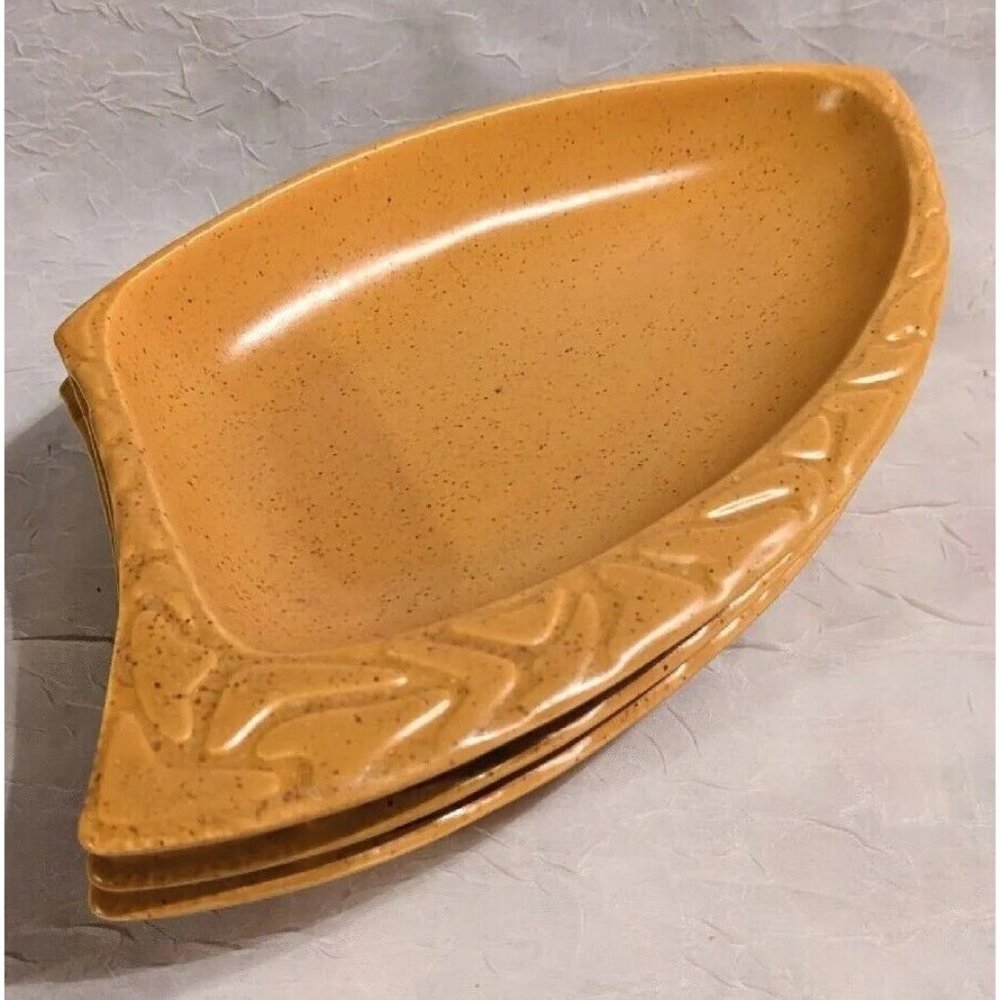3 Vtg California Pottery Tray Dish Set Yellow Gold Speckled L66 Mid Century MCM